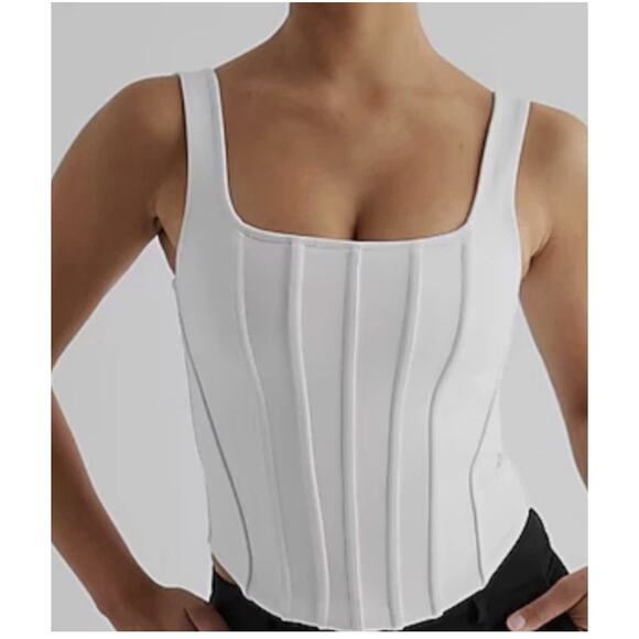 EXPRESS Off White Body Contour Compression Corset Cropped Tank Bustier LARGE - Picture 3 of 7